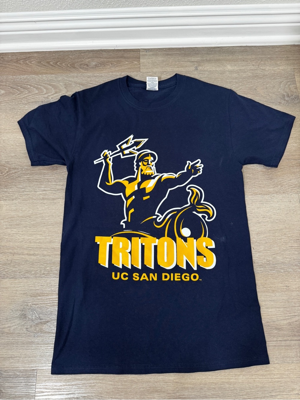 Rare UCSD UC San Diego Tritons Mascot Logo Shirt Adult small Blue NCAA Vintage